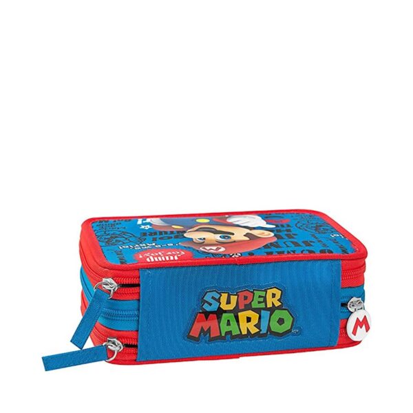 Astuccio corredo 3 zip super mario azzurro-rosso-FRANCO COSIMO PANINI
