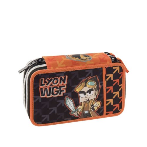 Astuccio corredo 3 zip lyon gamer nero/arancio-FRANCO COSIMO PANINI