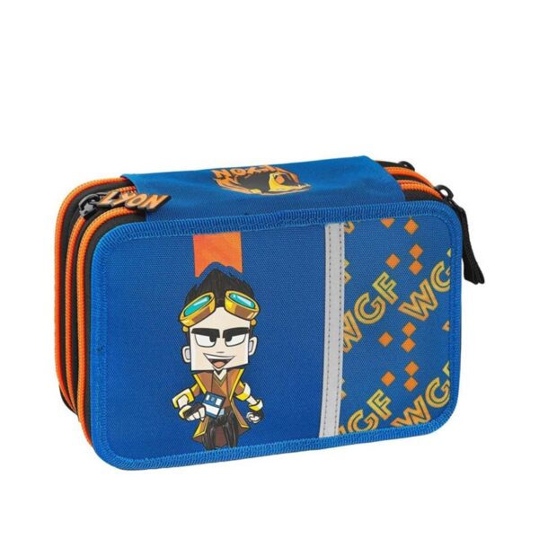 Astuccio corredo 3 zip lyon gamer blu/arancione-FRANCO COSIMO PANINI