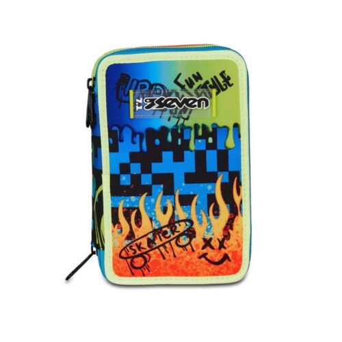 Astuccio 3 zip scribbled flame-SEVEN