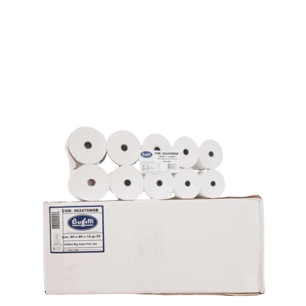 Rotoli cassa scatolo 50 pz carta termica 80x80x12x gr 55-BUFFETTI