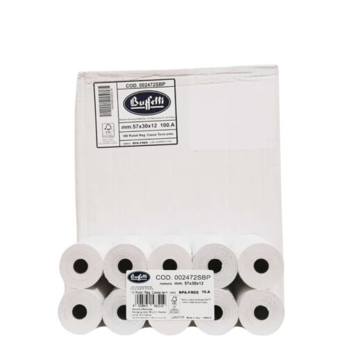 Rotoli cassa scatolo 100 pz carta termica 57x30x12 gr 55-BUFFETTI