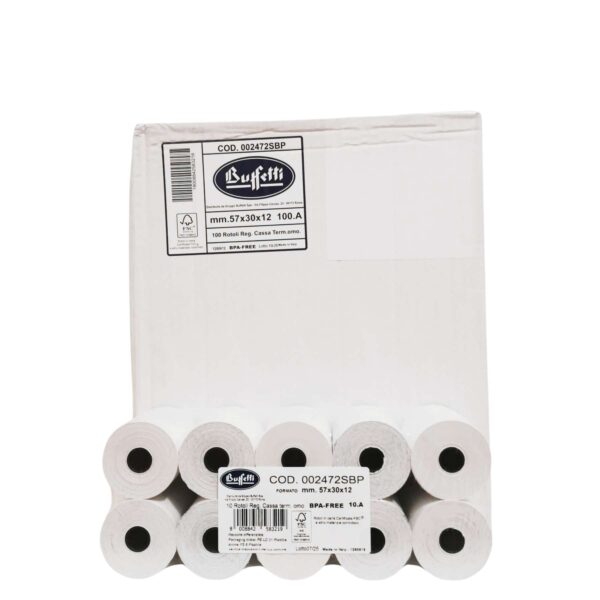 Rotoli cassa scatolo 100 pz carta termica 57x30x12 gr 55-BUFFETTI